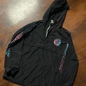 Santa Cruz Black Hooded Windbreaker with Graphic Sleeves- 3/4 zip